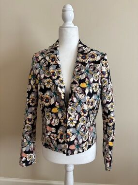 Express Black Floral Print Women's Blazer Jacket